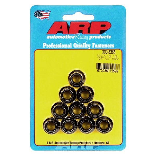 Arp 300-8365 10 x 1.50 mm 12 Point Black Oxide Steel Nut - Set of 10, 10PK ARP300-8365 - main