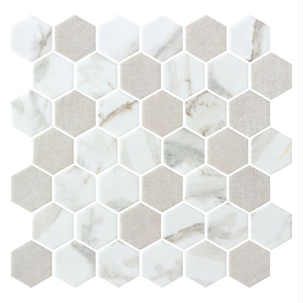 Andova Tiles SAMPLE-Haelm 2-in Hexagon Honeycomb Marble Look Upcycled Polished Glass Wall & Floor Mosaic Tile SAM-ANDHAE1370 - main