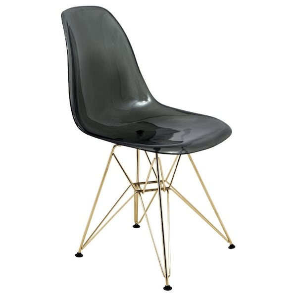 Leisuremod Cresco Plastic Dining Side Chair with Gold Base, Transparent Black CR19TBLG - main