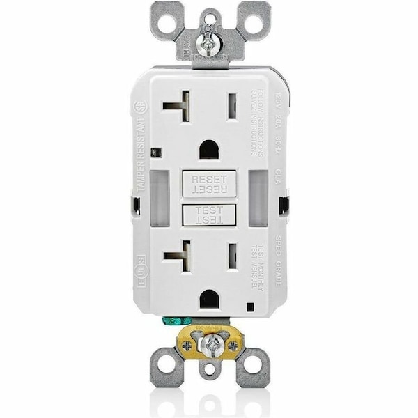 Leviton GFIRcptcl, 20A, 125VAC, Wht, Thermoplastic GFNL2-W - main