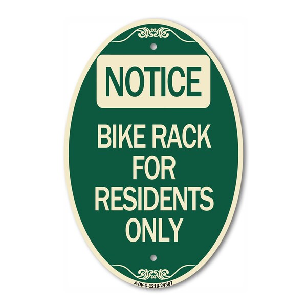 Signmission Bike Rack for Residents Only, 12 Inch X 18 Inch Architectural Oval, Heavy Gauge Aluminum A-OV-G-1218-24307 - main