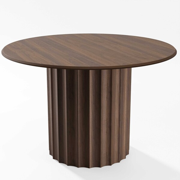 Homeroots 46" Brown Wood Pedestal Base Round Top Dining Table 720940 - main