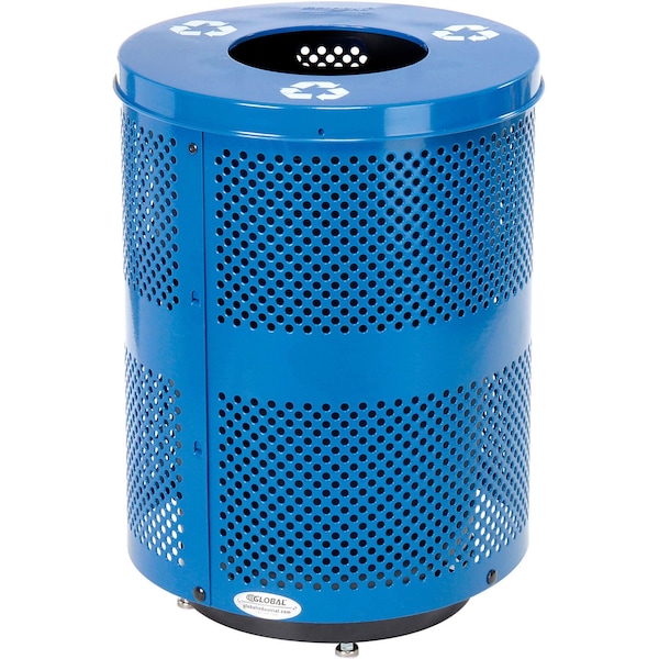 Global Industrial Outdoor Perforated Steel Recycling Can With Flat Lid and Base, 36 Gallon, Blue 261925RBLD - main
