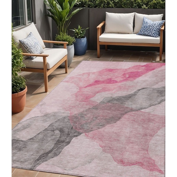 Homeroots 5' X 8' Blush And Gray Abstract Washable Indoor Outdoor Area Rug 631828 - main