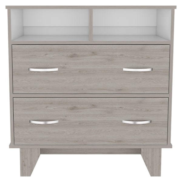 Homeroots 32" Light Gray Two Drawer Dresser With Open Shelving 544029 - main