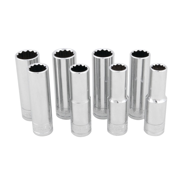 Performance Tool 8 pc. 1/2 in. Dr. Metric Deep Socket Set, 12pt, CrV W32700 - main
