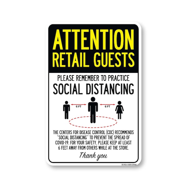Signmission Public Safety, Retail Guests Practice Social Distancing, 24in X 18in Aluminum, OS-NS-A-1824-25406 OS-NS-A-1824-25406 - main
