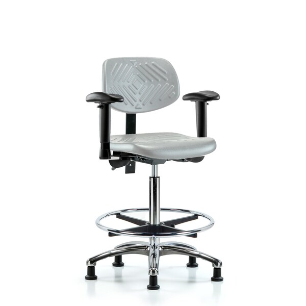 Blue Ridge Ergonomics Poly Chair Chr-High Bench Ht with Seat Tilt, Adjustable Arms, Chr Foot Ring, &Stat Glides in Gray Poly PHBCH-CR-T1-A1-CF-RG-GRY - main