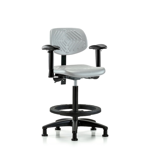 Blue Ridge Ergonomics Poly Chair-High Bench Height with Adjustable Arms, Black Foot Ring, & Stationary Glides in Gray Poly PHBCH-RG-T0-A1-BF-RG-GRY - main