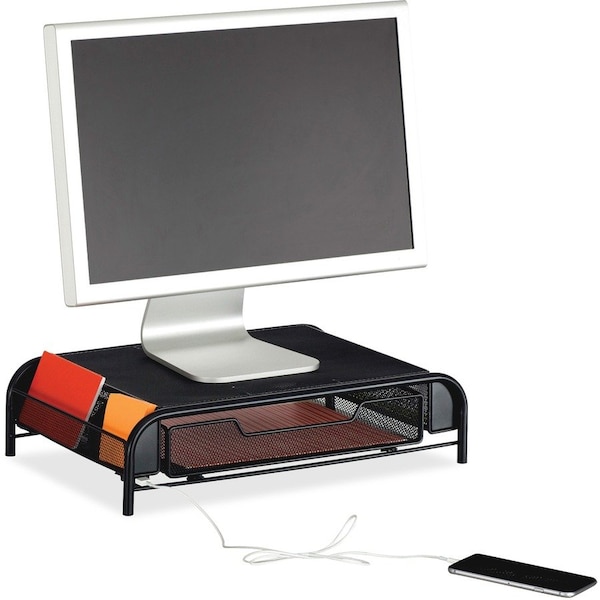 Safco Monitor Stand, Black, Includes USB Port 3230BL - main