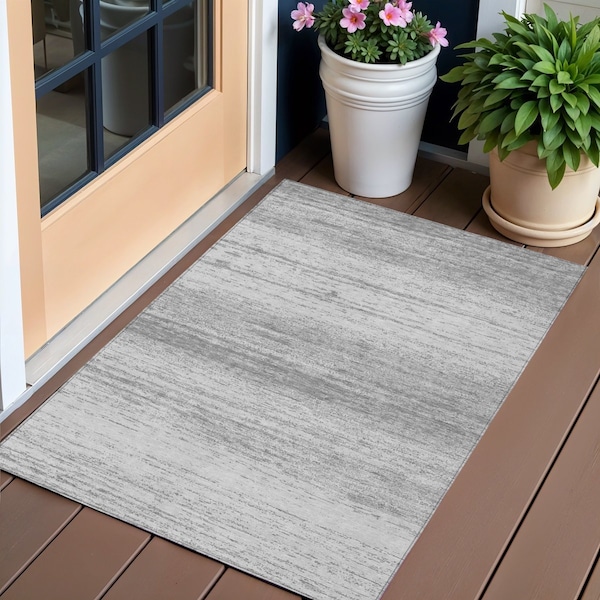 Homeroots 3' X 5' Gray And Silver Striped Washable Indoor Outdoor Area Rug 589680 - main