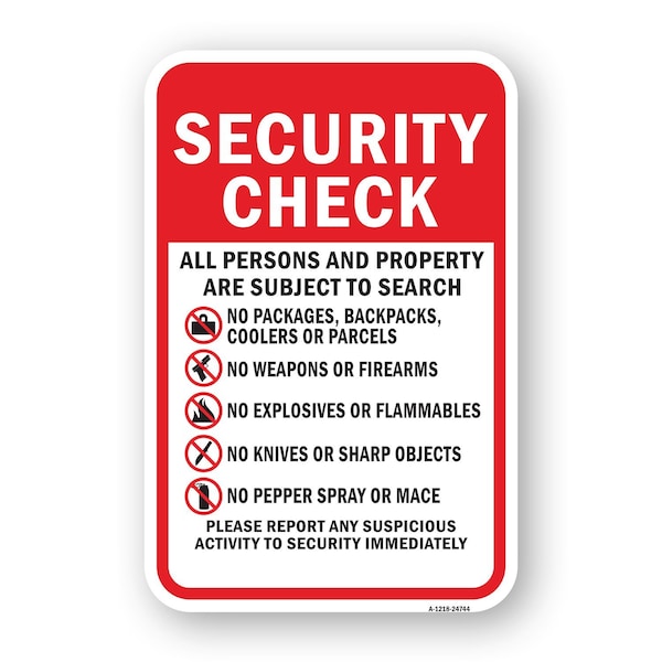 Signmission Security Check All Persons And Property Are Subjec Aluminum, 18" H, A-1824-24744 A-1824-24744 - main