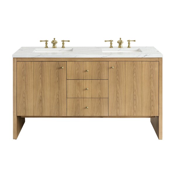 James Martin Vanities Hudson 60'' D Vanity, Light Natural Oak w/ Ethereal Noctis Top w/FreePower Wireless Charger 435-V60D-LNO-FENC - main