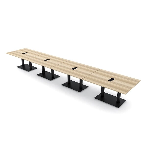 Skutchi Designs Rectangle Conference Table With Power Unit, 48 in W, 240 in L, Brown HAR-REC-48X240-DOU.BK-K525-EBLK - main