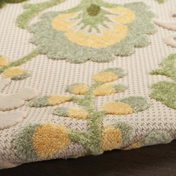Homeroots 10' X 14' Ivory Green And Yellow Floral Indoor Outdoor Area Rug 548101 - main