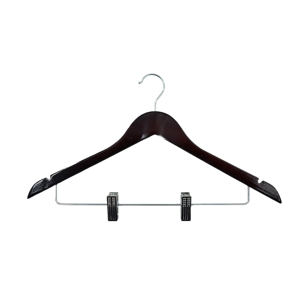 Rdi Womens Hanger Mahogany Contoured Clip Set Standard Hook Chrome 100cs, 100PK HGW-MCT-STC - main