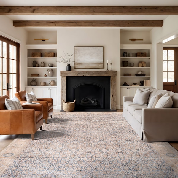 World Rug Gallery Blue Washable Rug - Traditional Pattern, Flat Pile for Living Room or Office 9 ft x 12 ft WR173BLUE9X12 - main