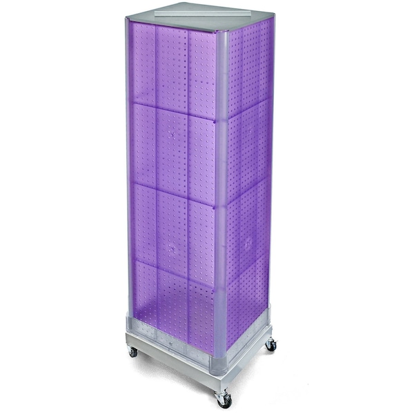 Azar Displays Four-Sided Pegboard Tower Floor Display, Rotating Wheeled Base, 16 in W x 67 in H, Purple 700407-PUR - main