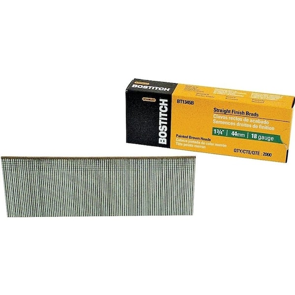 Bostitch Nail, 1-3/4 in L, 18 Gauge, Steel, Coated, Brad Head, Smooth Shank, 1000PK BT1345B - main