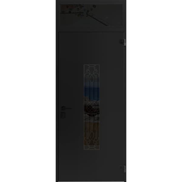 Vdomdoors Front Exterior Prehung Steel Door Ronex1477 Black Enamel Transom Window Sidelite Stainless Inserts RONEX1477EXD-BLK-W36xH80+16-LH-I - main