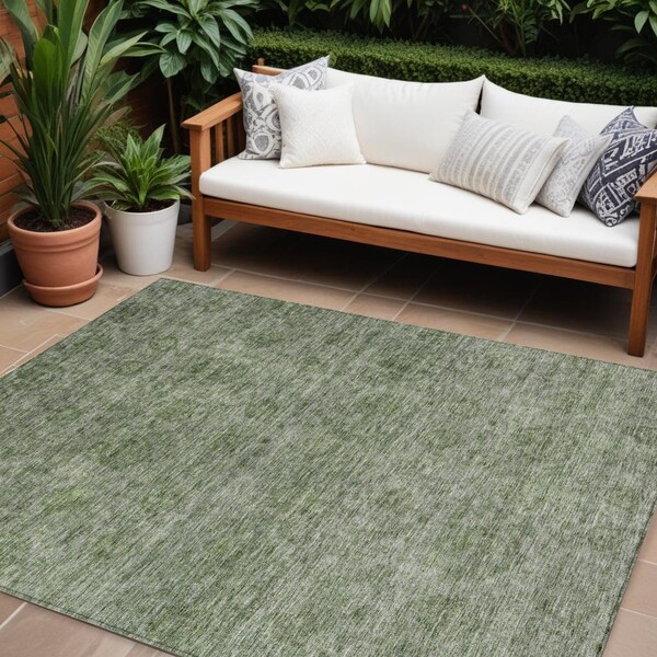 Homeroots 8' X 10' Olive Green And Beige Floral Washable Indoor Outdoor Area Rug 605732 - main