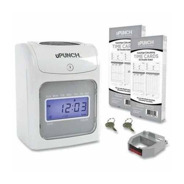Acroprint uPunch Electronic Time Clock w/ 100 Time Cards, 1 Ribbon & 2 Keys, White & Gray HN2500 - main