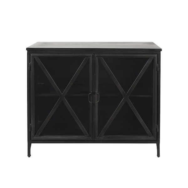 Homeroots 40in Black Iron Sideboard with Two Glass Doors 392000 - main