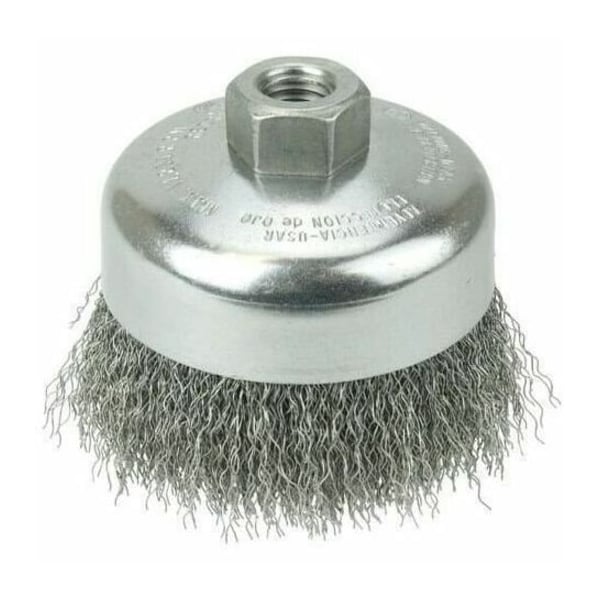 Weiler 4" Crimped Wire Cup Brush .014" Steel Fill 5/8"-11 UNC Nut 14026 - main