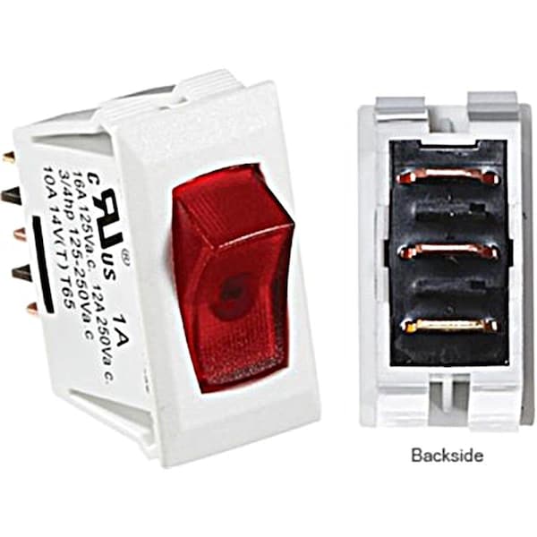 Rv Designer 0.550 x 1.1 in. 10A DC Rocker Switch, White with Red RVDS241 - main