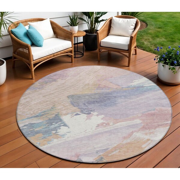 Homeroots 8' Pink Mauve And Lavender Round Abstract Washable Indoor Outdoor Area Rug 611224 - main