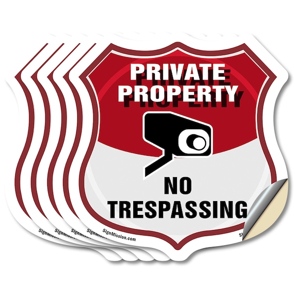 Signmission Private Property Shield Sign No Trespass, 4 inch X 4 inch, Vinyl Decal, 5PK SHI-D-5PACK-4-448 - main