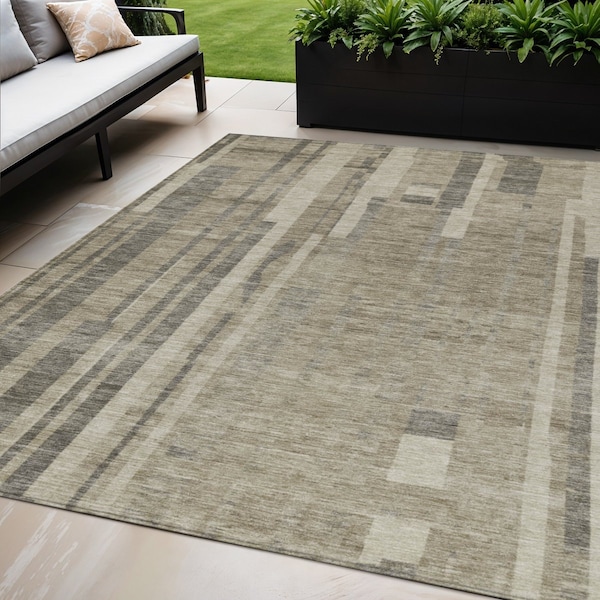 Homeroots 5' X 8' Taupe And Dark Gray Striped Washable Indoor Outdoor Area Rug 602816 - main