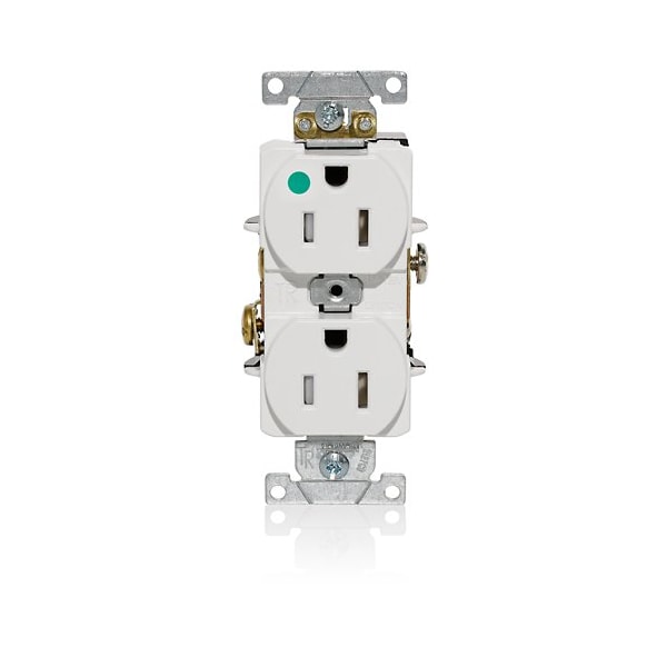 Leviton Duplex Receptacle, 15A, White, 125V T8200-W - main