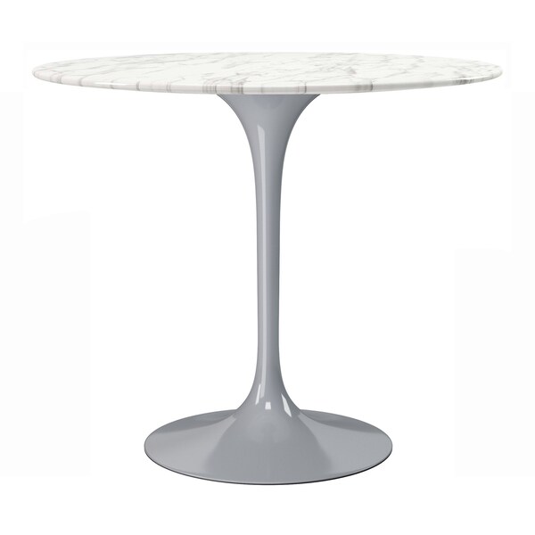 Homeroots 32" White And Gray Rounded Stone And Metal Pedestal Base Dining Table 520851 - main