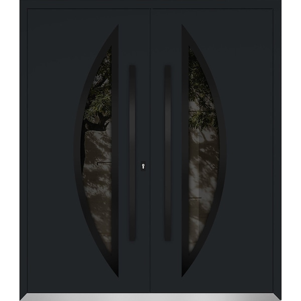 Vdomdoors Metal Double Doors Deux 6501 Black Enamel Opaque Black Glass Entry Modern Painted (W72xH80) Right h DEUX6501DEXD-BLK-W72xH80-RH-O - main