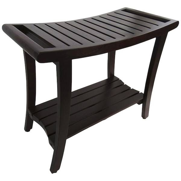 Homeroots 23" X 30" Dark Brown Solid Wood Rectangular Shower Bench With Shelf 383314 - main
