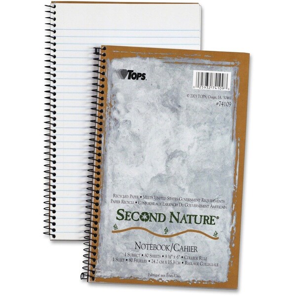 Tops Products SECOND NATURE SUBJECT WIRE NOTEBOOK, COLLEGE RULE, 6 X 9-1/2, WE, 80 SHEETS 74109 - main