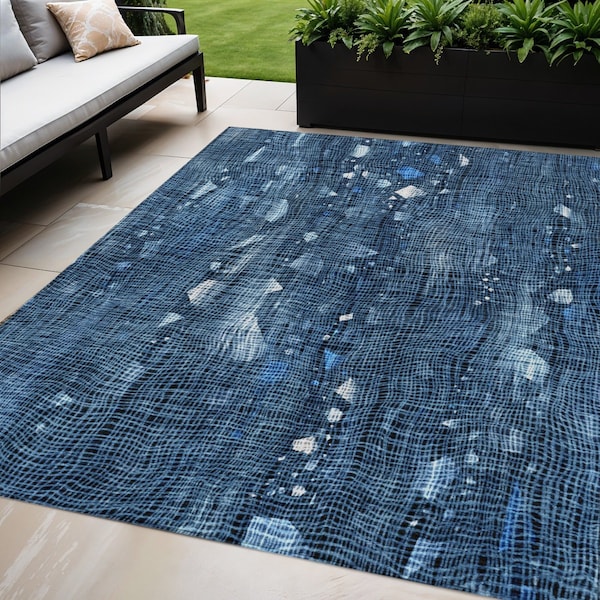 Homeroots 5' X 8' Blue And Ivory Abstract Washable Indoor Outdoor Area Rug 631162 - main
