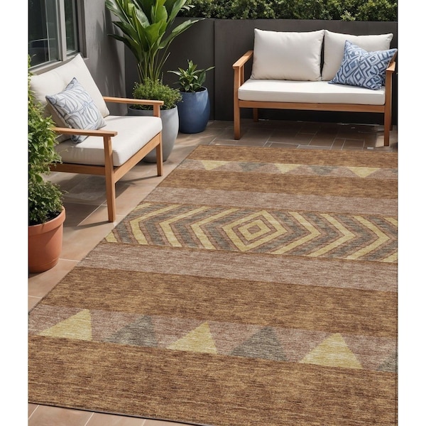 Homeroots 5' X 8' Orange Wheat And Taupe Southwestern Washable Indoor Outdoor Area Rug 613940 - main
