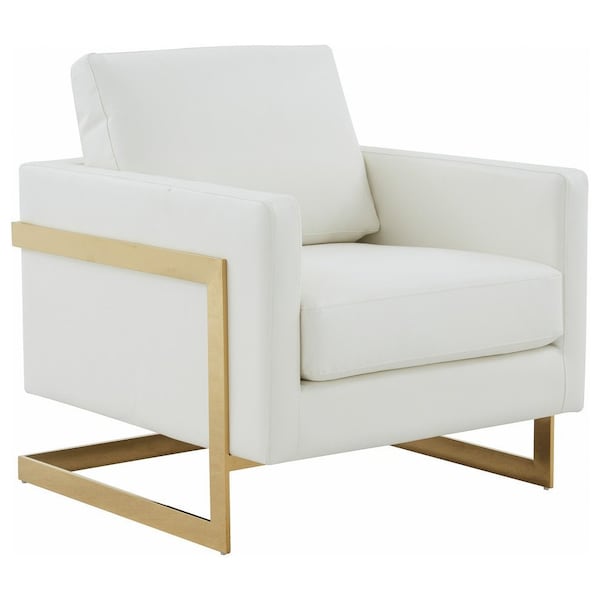 Leisuremod Lincoln Leather Accent Armchair with Gold Frame, White LA31W-L - main
