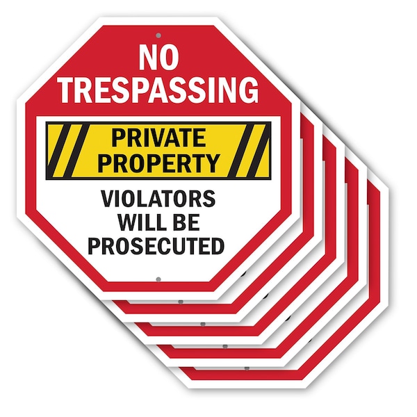 Signmission No Trespassing Private Property Vio, 10 inch X 10 inch, Aluminum Metal Signs, 5PK OC-A-5Pack-10-99 - main