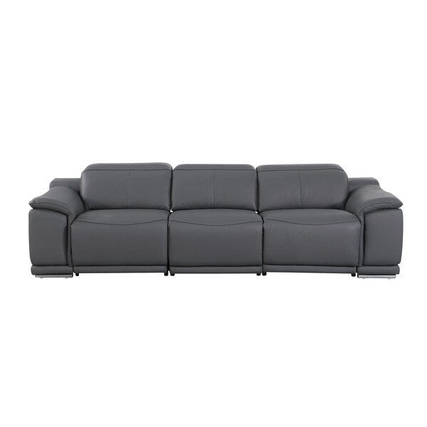 Homeroots 107" Dark Gray Italian Leather Reclining Metal USB Sofa 720280 - main