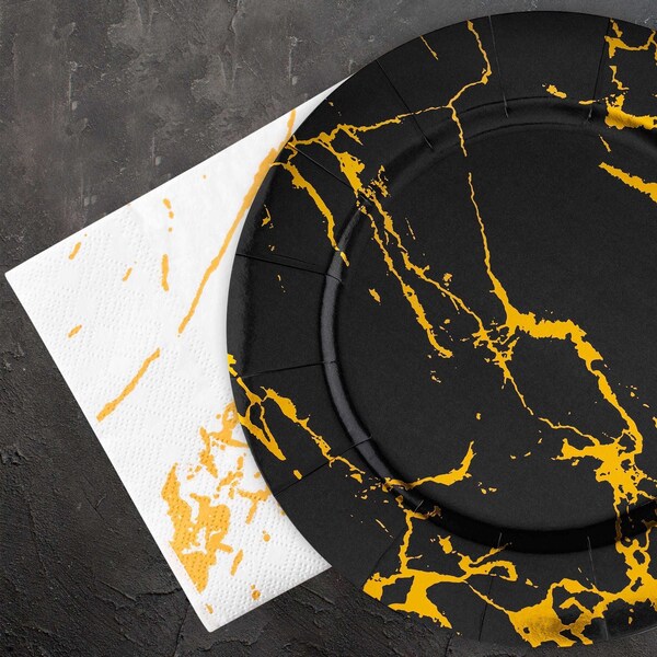 Smarty Had A Party White with Gold Marble Paper BeverageCocktail Napkins 600 Napkins, 600PK 3291-CASE - main