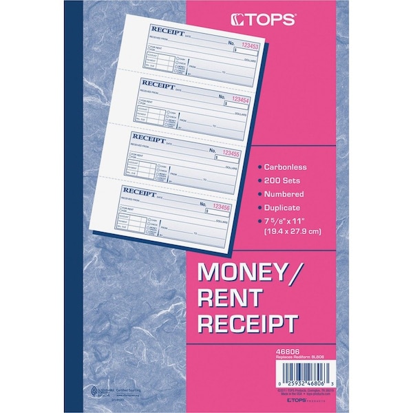 Tops Money And Rent Receipt Books, Duplicate TOP46806 - main