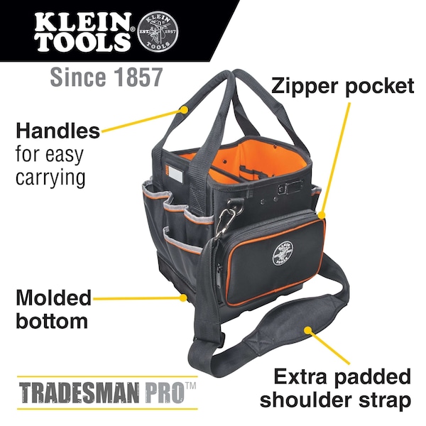 Klein Tools Tool Bag, Tradesman Pro Tool Tote, 40 Pockets, 10-Inch