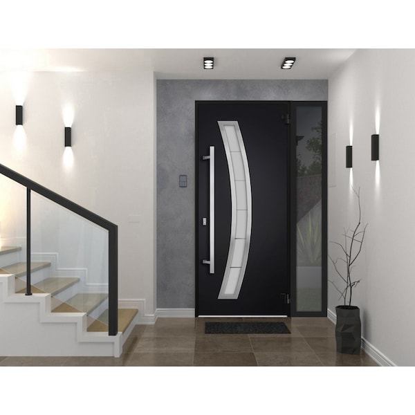 Vdomdoors Steel Door Deux 6500 Black Sidelight Exterior Window Stainless Inserts Single Modern Painted-W36+14 DEUX6500EXD-BLK-W36+14 x H80-Left-hand Inswing - main