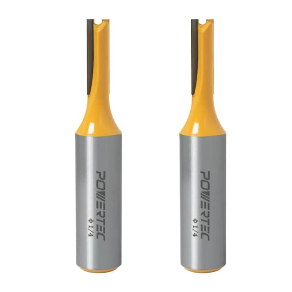 Powertec Straight Router Bit, 1/4in Cutting Diameter, 1/2in Shank, 3/4in Depth & 2-11/16in Overall Length, 2PK 73051-P2N - main