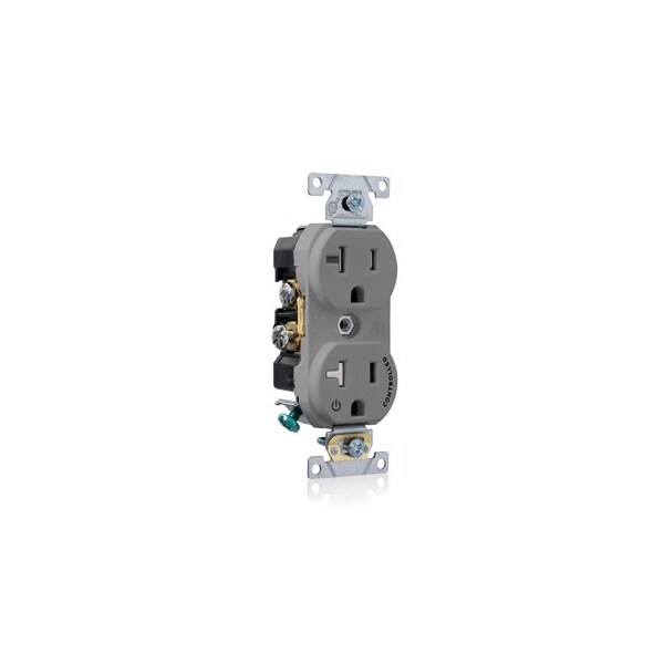 Leviton Duplex Receptacle Outlet, 20A, Gray, 125V TBR20-S1G - main