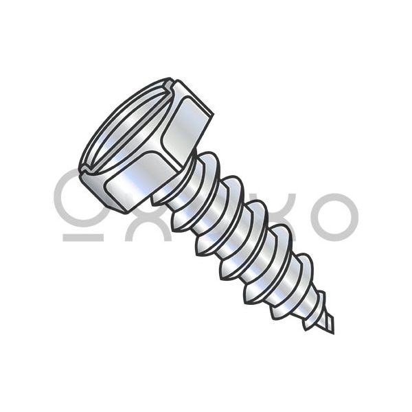 Oxoxo 8-18X3/8 Indented Hex Slotted Self Tapping Screw Type A B Fully Threaded Zinc And Bake, 10000PK 290025 - main