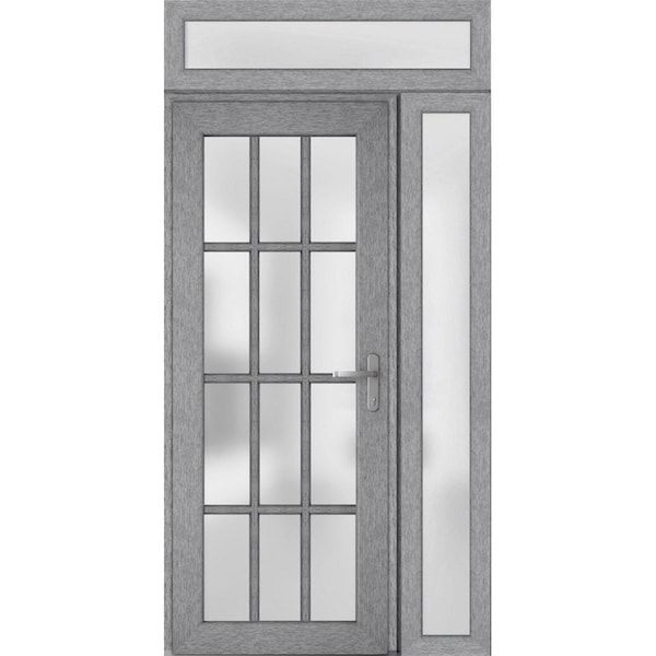 Vdomdoors Front Exterior Prehung FiberGlass Door Frosted Glass / Manux 8312 Grey Ash / Sidelight and Transom MANUX8312EXD-SS-W36+14 x H80+14-LH - main